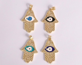 2pcs 18K Gold Filled Hamsa Hand Pendant,Hamsa Charm Necklace Bracelet,DIY Gift ideas,Jewelry Making Supply