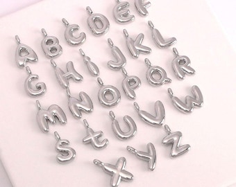 2pcs Silver Initial Letter Pendant,A~Z Letter Charm,Bubble Letter Pendant,letter Charm Bracelet Necklace for DIY Jewelry Making Supply