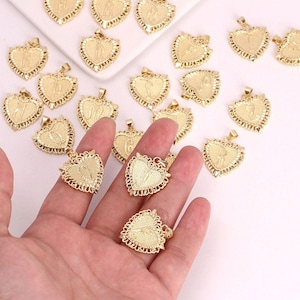 2 peças de pingentes iniciais de coração em ouro 18K, pingentes de coração com 26 letras, para colar, pulseira, fabricação de joias