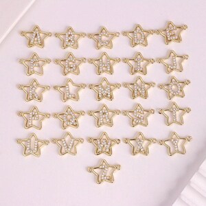 Conector de letras iniciais A~Z em formato de estrela, 2 peças, conector de alfabeto personalizado com zircônia de ouro 18K, para colar, pulseira, acessórios de joalheria