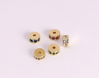 5pcs 18K Gold Filled Round CZ Spacer Beads,Colorful Round Bead,for DIY Personalized Necklace Bracelet