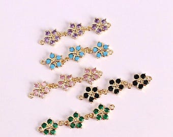 2pcs 18K Gold Filled Flower Connectors,Gold CZ Flower Connector,Flower Connector, DIY Bracelet Jewelry Making Findings Supply