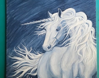 Unicorn painting, unicorn artwork, original artwork, white unicorn art, fantasy art, OOAK  painting, OOAK unicorn, child’s gift, baby gift