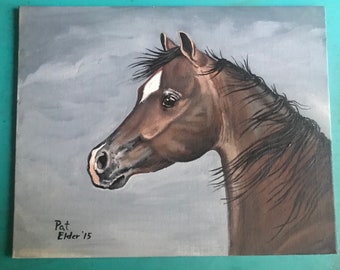 Original horse painting , horse wall art, bay horse art, thoroughbred horse art, brown horse painting, closeup horse art, OOAK bay horse