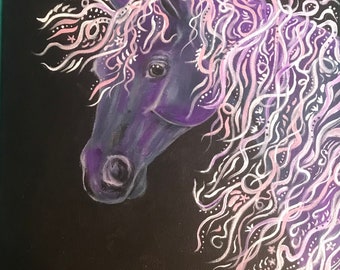 Colorful horse art, original horse art, horse painting, unique horse art, purple horse artwork, animal painting, equine art, abstract horse