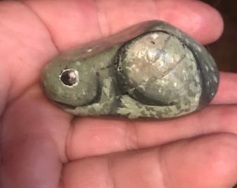 Frog painted river stone, green frog rock, frog decor, OOAK frog art, frog painting, original frog art, frog rock art, hand painted frog,