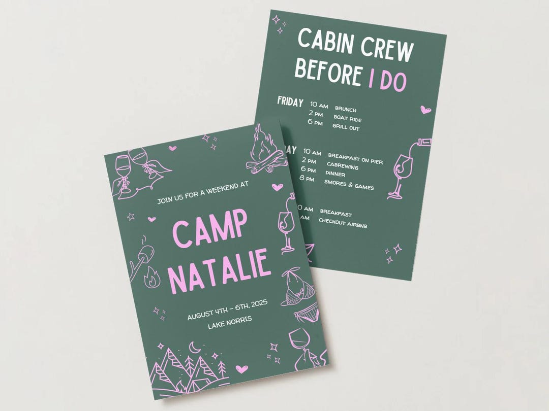 Bachelorette Itinerary Template, Camp Bachelorette, Cabin Crew Before I