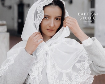 Lace Embroidered Chiffon Head Veil: Wedding Church Mantilla