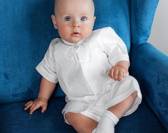 Ensemble de baptême blanc en lin fait main