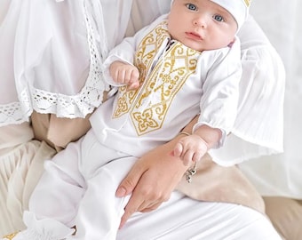 Embroidered Baby Boy Christening Outfit: 4-Piece Baptism Set