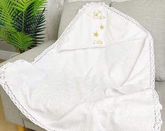 Personalized Hooded Christening Towel – Soft Terry Cotton with Embroidered Name | Baptism Towel for Baby