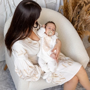 Velour Baby Baptism Outfit: Embroidered Shirt, Pants, Booties & Hat