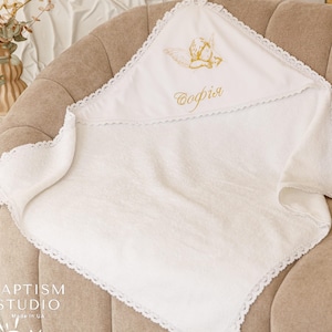 Personalized Baptism Towel with Hood: Embroidered Christening Gift