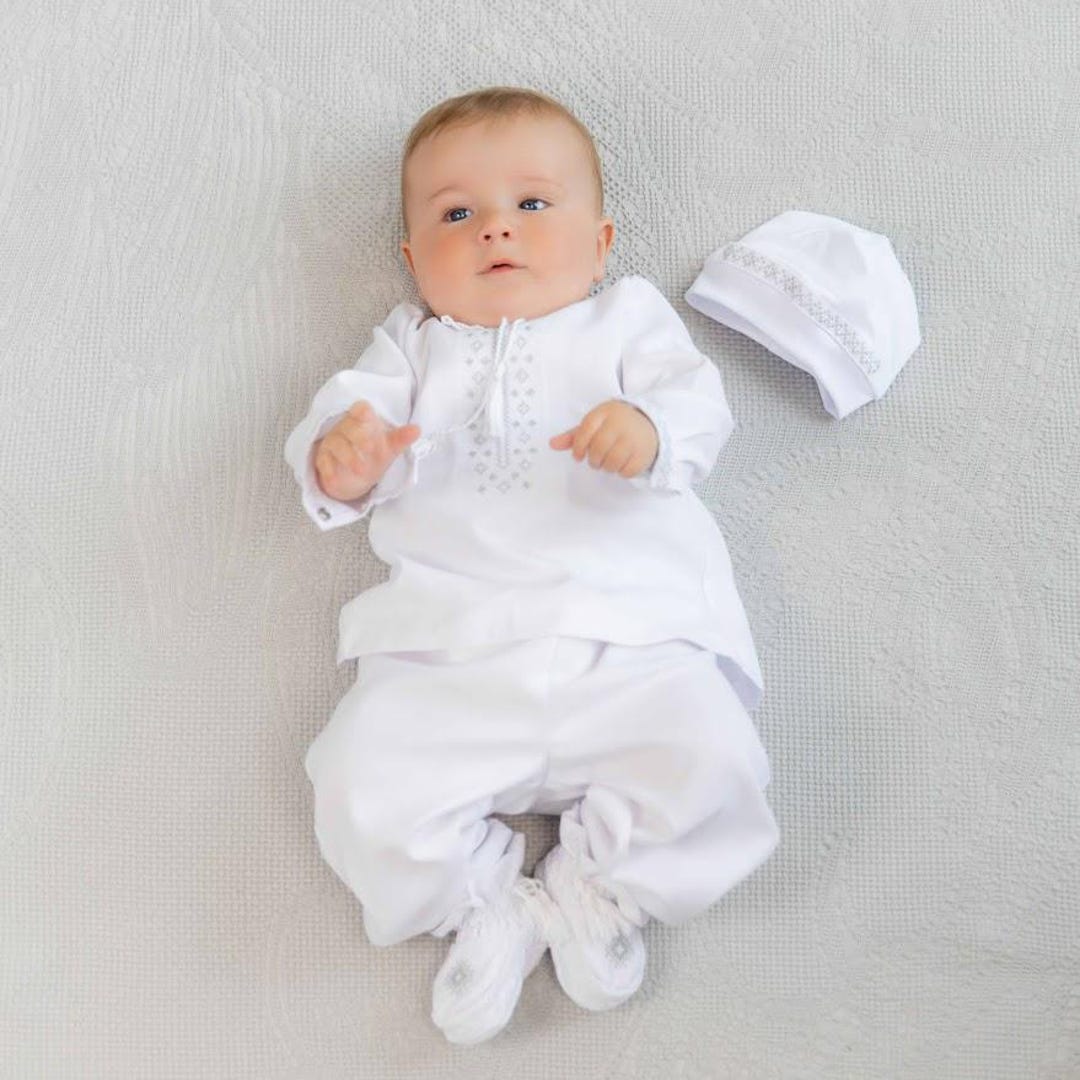 Linen Baby Boy Baptism Outfit – 4-piece Christening Set With Embroidery ...