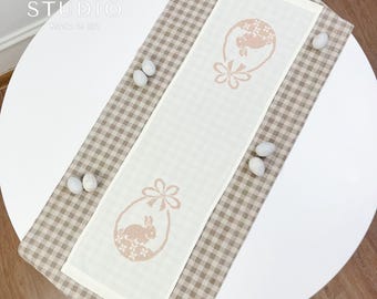 Embroidered Easter Table Runner: Ivory Linen with Bunny Design
