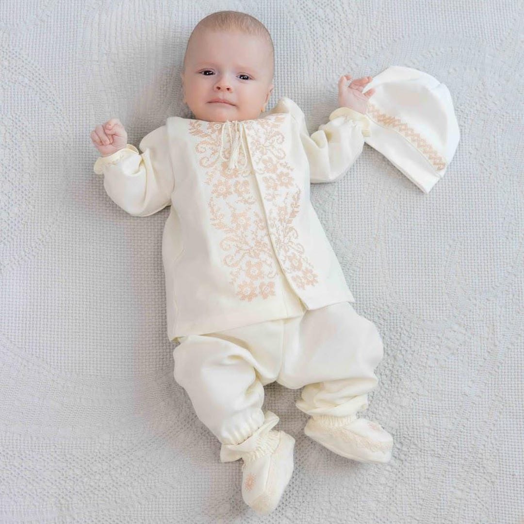 Linen Christening Outfit for Baby Boy – Embroidered Baptism Set (shirt ...
