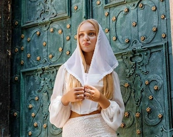 Lenço de cabeça branco para igreja – Véu leve para mulheres