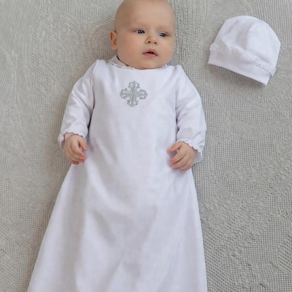 Doopjurk babyjongen linnen, doopoutfit, shirt geborduurd kruis, gepersonaliseerd doopgewaad