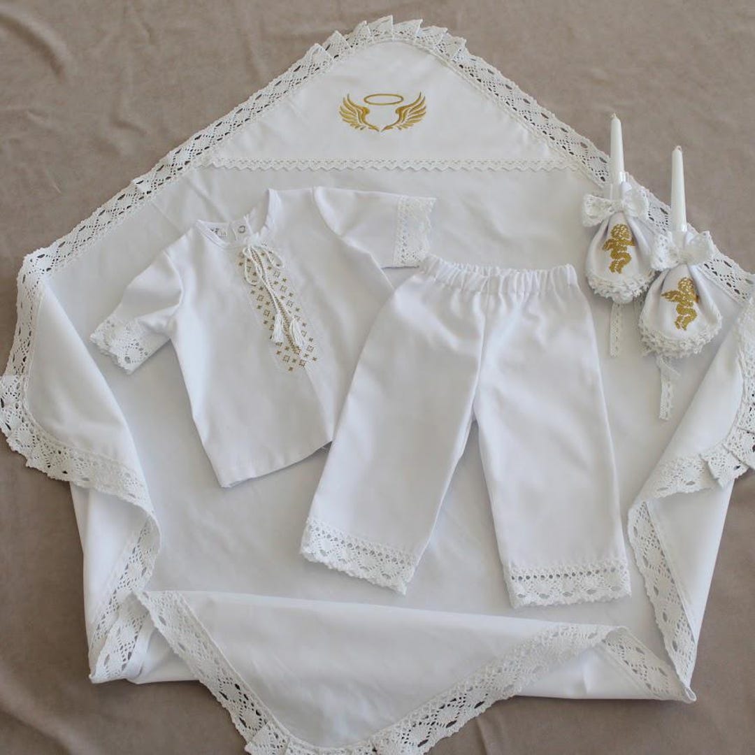 Linen Boys Baptism Outfit Set – Handmade Christening Clothes, Blanket ...