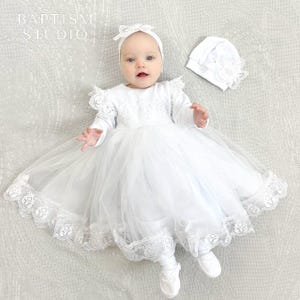 Taufkleid Spitze: Baby Mädchen Taufkleid Set mit Mütze & Schühchen