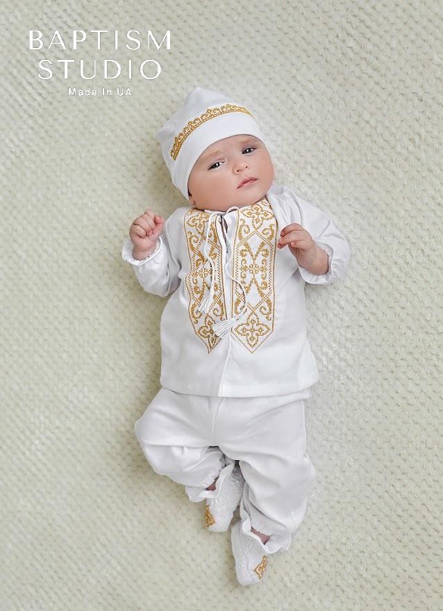 Linen Baptism Outfit for Baby Boy, Personalized Christening Set, White Linen Shirt Pants Booties and Hat