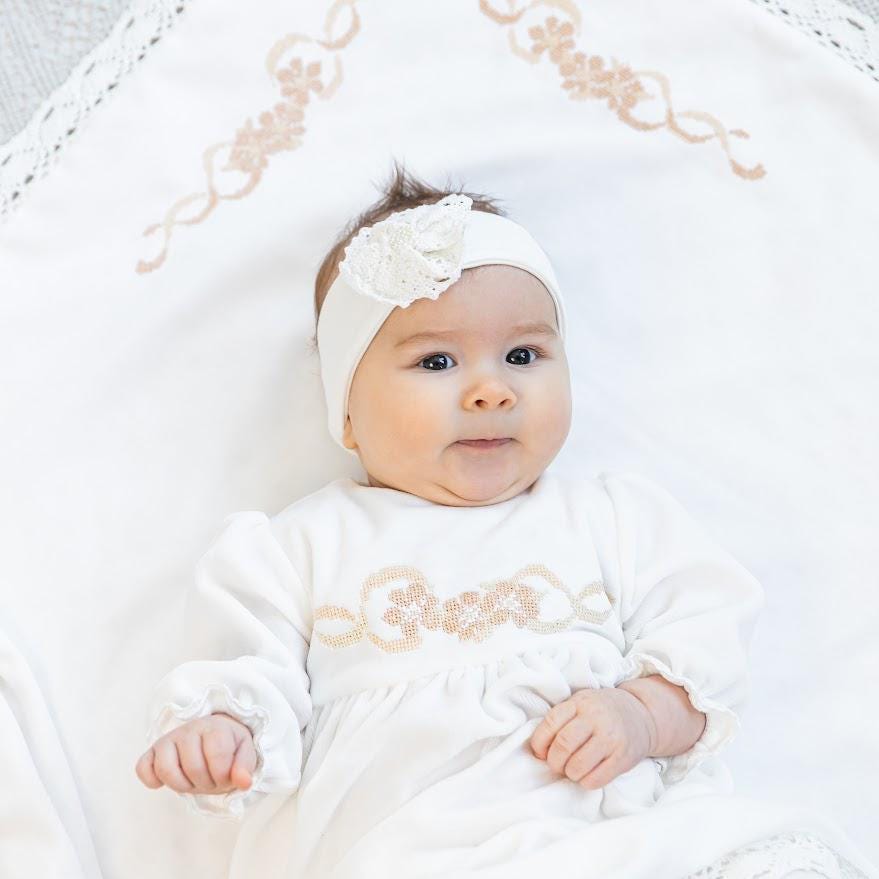 Baptism Dress Set for Baby Girl with Linen Baptism Blanket - Christening Outfit
