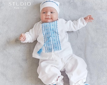 Conjunto de bebé niño de lino bordado – Conjunto ucraniano Vyshyvanka