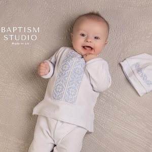 White Baptism Outfit for Baby Boy, Boys Blessing Outfit, Christening Suit - Hat - Booties, Baby Boy Christening Clothes, Boy Wedding Outfit