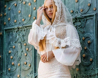 Lace Church Veil for Women – Elegant White Mantilla Shawl, Head Covering for Mass