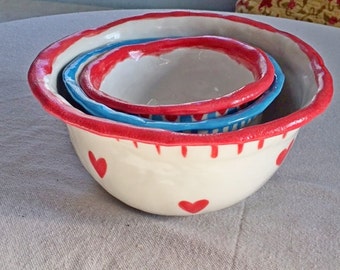 hand painted elf Christmas red large bowl cotton headed ninny muggins snack mix gift, popcorn bowl punch bowl green polka dots