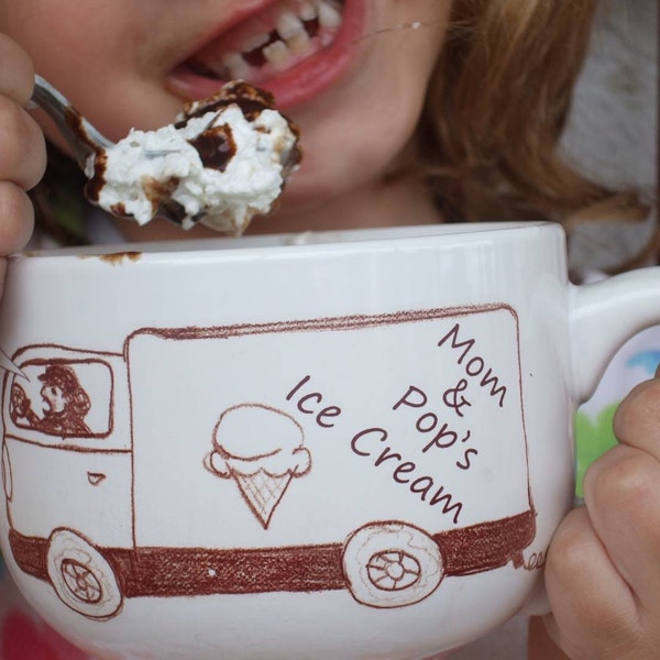 Gift, holiday Wedding Couples Personalized Ice Cream Bowl Family Gift, Gift, Ice Cream Truck bowls with handle  (set of 2)