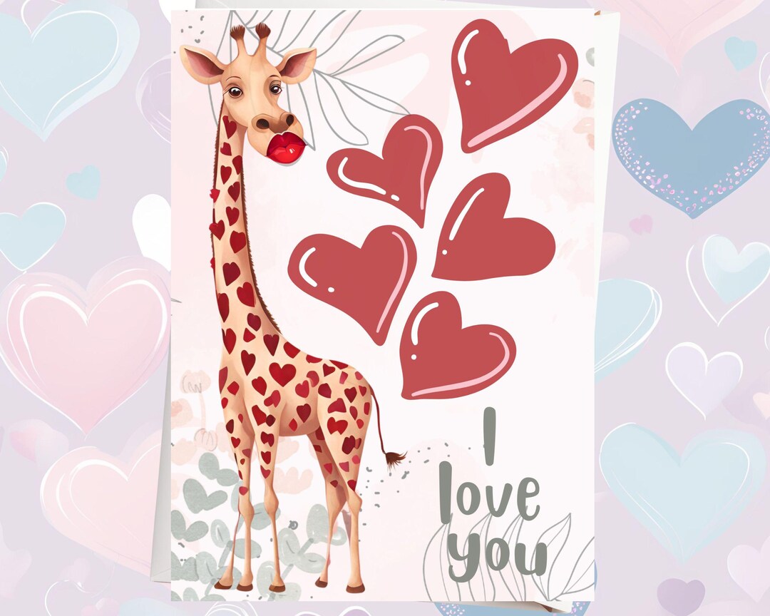 Giraffe Valentines Day Card | PRINTABLE | Cute Valentine's Card | 5x7 ...