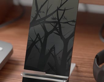 Spooky Woods Halloween Phone Stand: Desktop Organizer | Modern Phone Holder | Office Desk Accessory