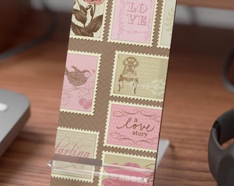 Phone Stand, Pink Vintage Stamp, Desktop Organizer
