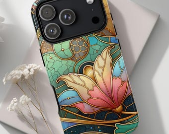 Stained Glass Floral Phone Case, Faux Art Design for iPhone, Samsung, Google Pixel