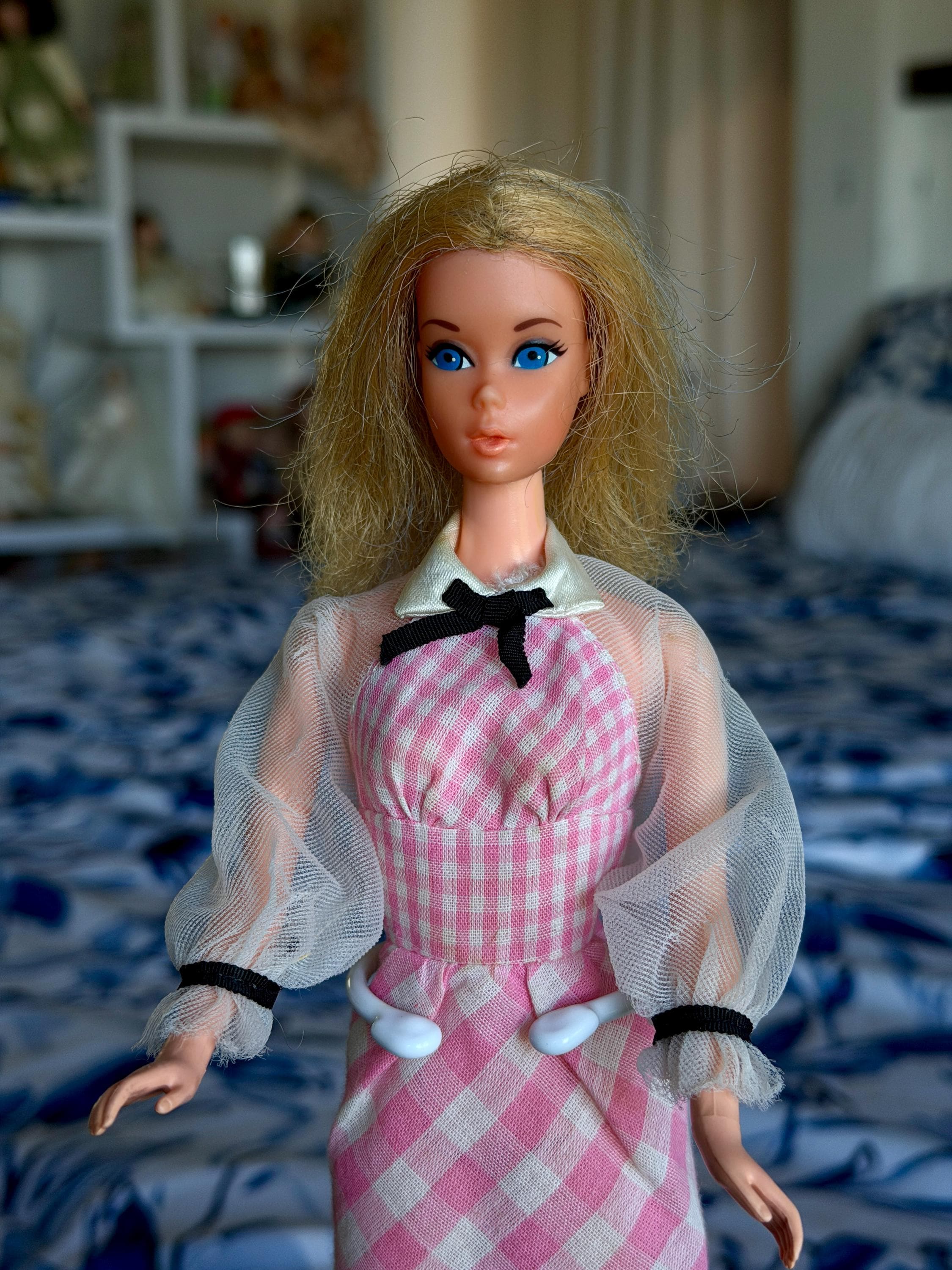 barbie blue gingham dress Doll With a fit
