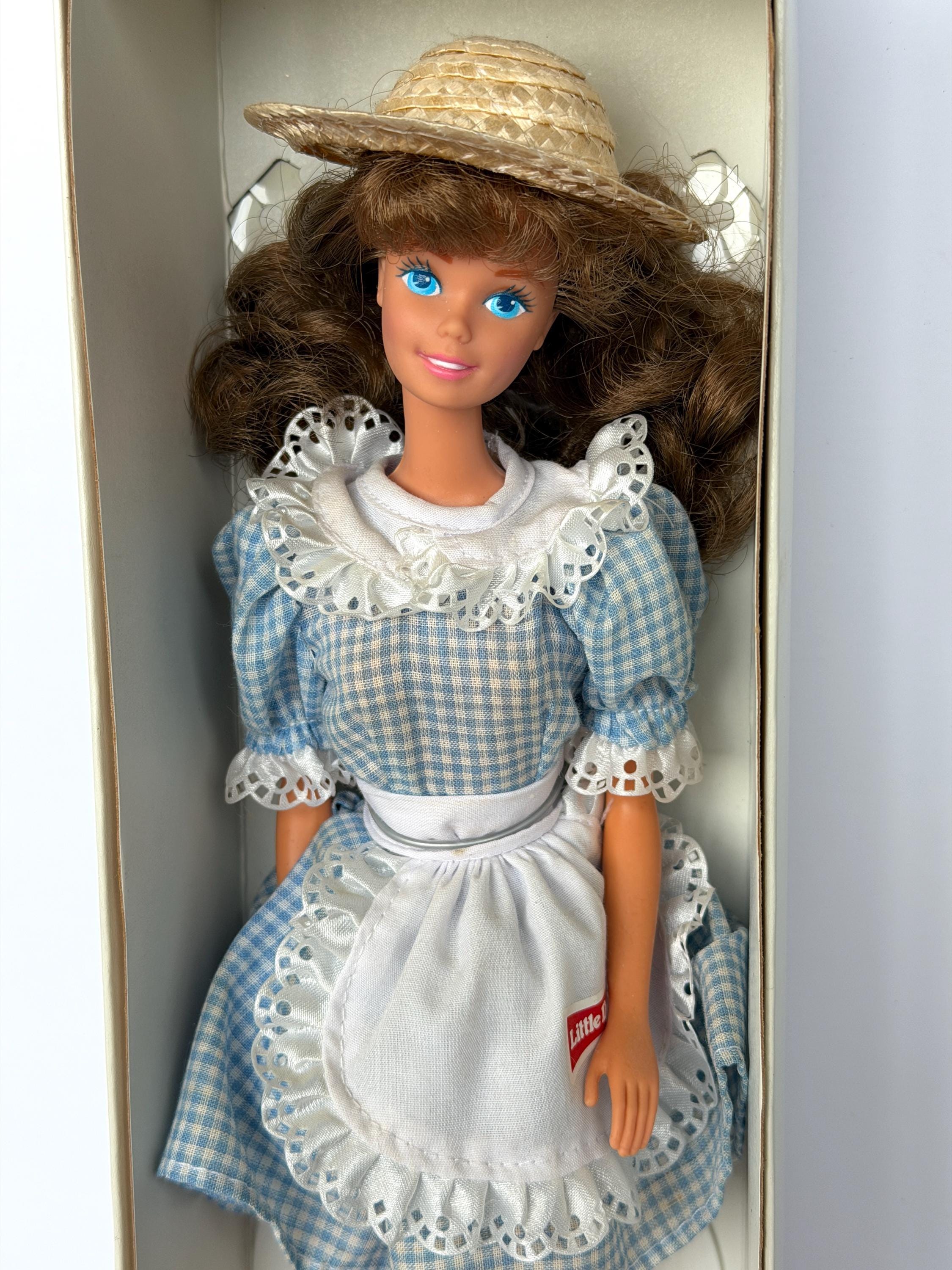 barbie blue gingham dress Vintage Little Debbie Barbie Doll, Blue Gingham Dress, Apron, Straw Hat,  90s Mattel