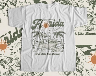 Camiseta de Florida, camiseta retro de Florida, camiseta de playa de caimanes, camiseta de vacaciones de verano, camiseta con estampado de palmeras, regalo de recuerdo de Florida