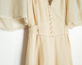 1970s Candi Jones Prairie Maxi Dress | Ivory Cottagecore Boho Bridal Gown