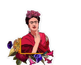 Frida Kahlo Sticker | Illustrated Floral Portrait | Waterproof Vinyl Sticker | Artist Gift | Feminist Art | Laptop Water Bottle Decal