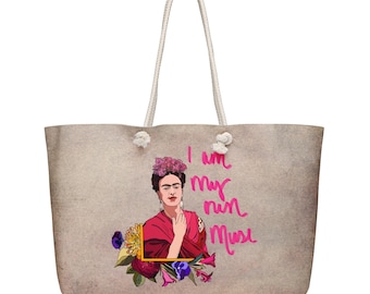 Frida Kahlo Weekender Bag | Oversized Beach Tote | Feminist Travel Bag | Original Frida Inspired Artwork | Boho Overnight Bag