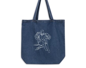 Self Love Figure Study Floral Illustration Organic denim tote bag
