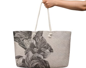 Oversized Botanical Weekender Bag | Floral Travel Tote, Fine Art Illustration