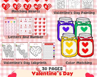 Paquete de San Valentín, imprimible para niños en edad preescolar, hoja de trabajo de San Valentín, actividad de San Valentín para niños pequeños, libros de actividades