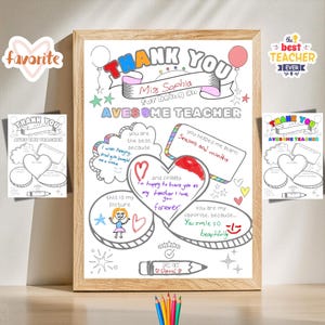 Pages à colorier pour le cadeau de remerciement pour le professeur, carte de remerciement imprimable, cadeau pour la fête des enseignants, cadeau de bricolage pour le professeur, activité pour les écoliers, téléchargement immédiat