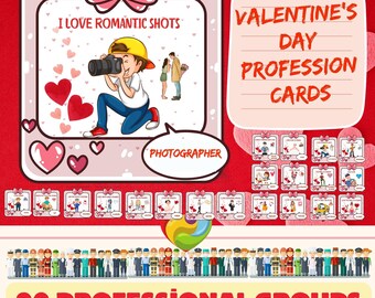 Tarjetas de profesiones para el día de San Valentín / Día de San Valentín para niños / Páginas de libros con actividades / Hojas de trabajo para preescolares / Tarjetas de actividades Montessori
