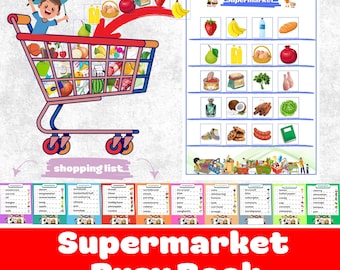 Libro de actividades para hacer compras, juego de rol de supermercado, actividad de educación en el hogar, juego de carpetas para preescolar, libro de actividades Montessori