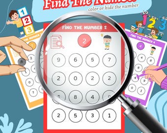 Actividad de emparejamiento de números, Actividad de búsqueda de números, Aprender números, Hoja de trabajo para niños pequeños que comienzan a caminar, Actividad, Rompecabezas de números