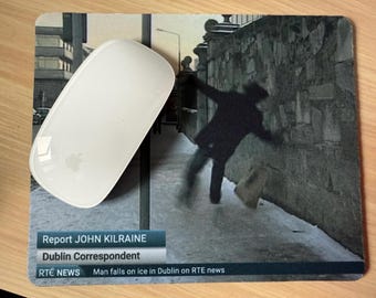 Man falls on ice in Dublin on RTE News Mousemat Mousepad