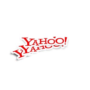 Könnte beinhalten: Ein rotes Yahoo!-Logo mit weißem Umriss, übereinander gestapelt, wodurch ein 3D-Effekt entsteht.